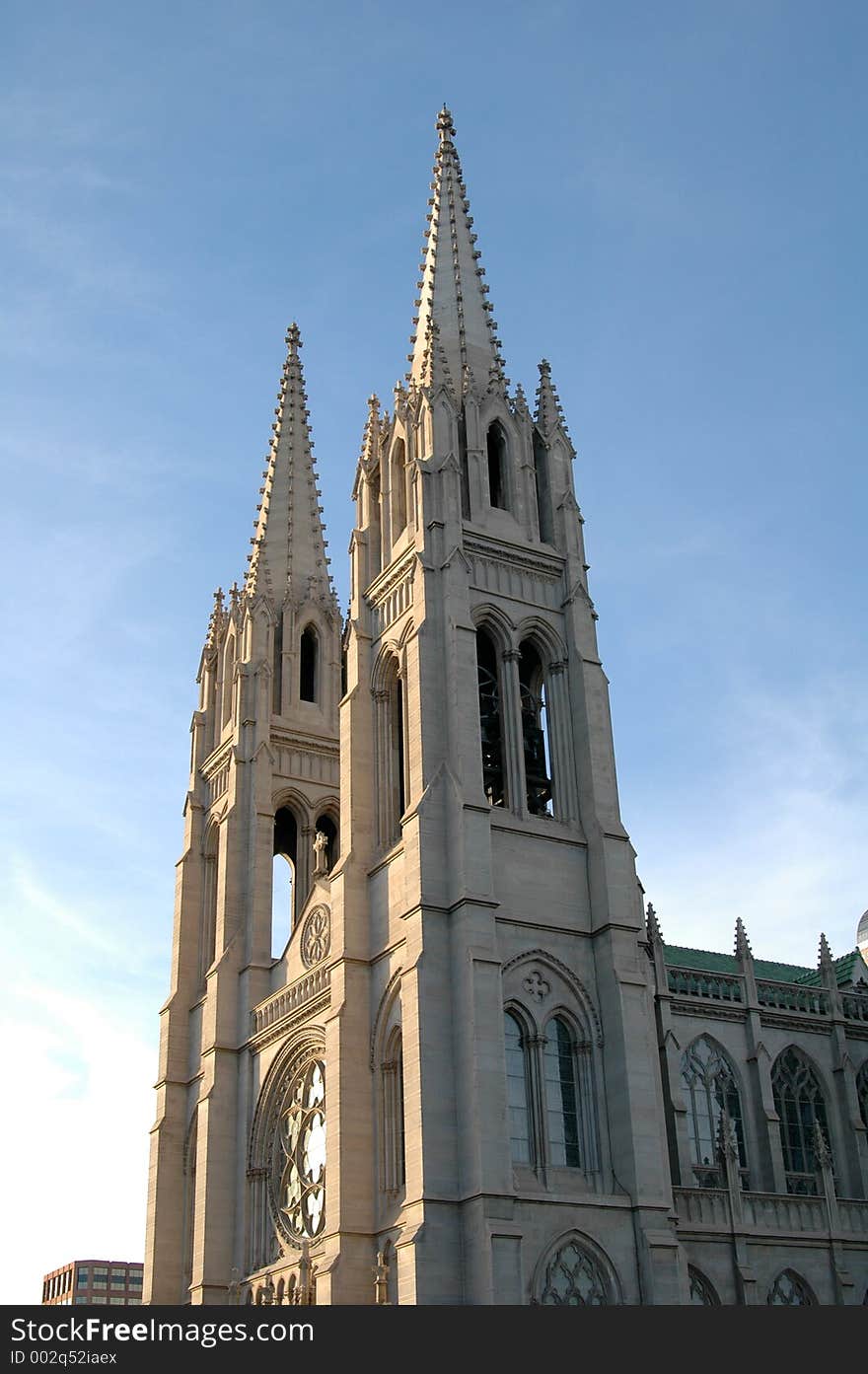 Cathedral bell towers reach the sky.