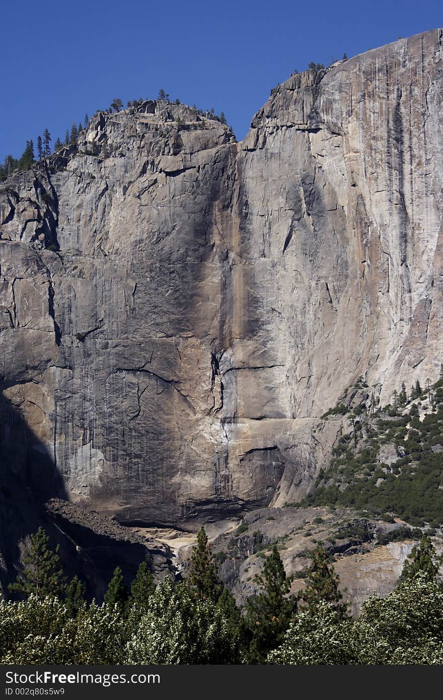 Upper Yosemite Falls in the summer.