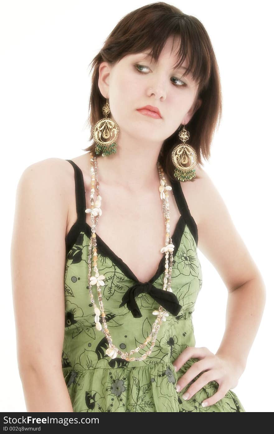 Stylish Young Woman In Green Summer Dress