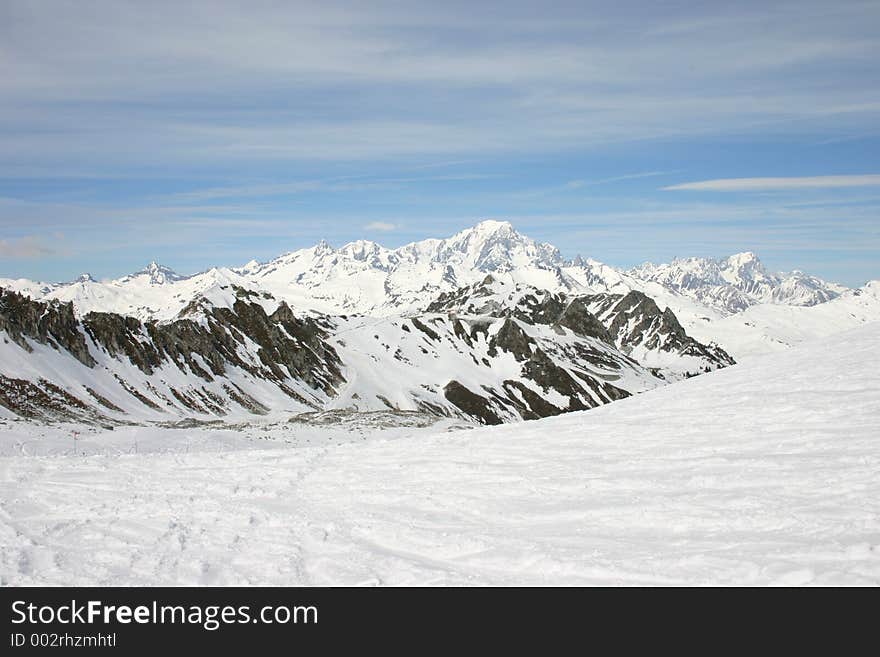 Mountain top in the Arcs-La Plagne ski are in France. Mountain top in the Arcs-La Plagne ski are in France.