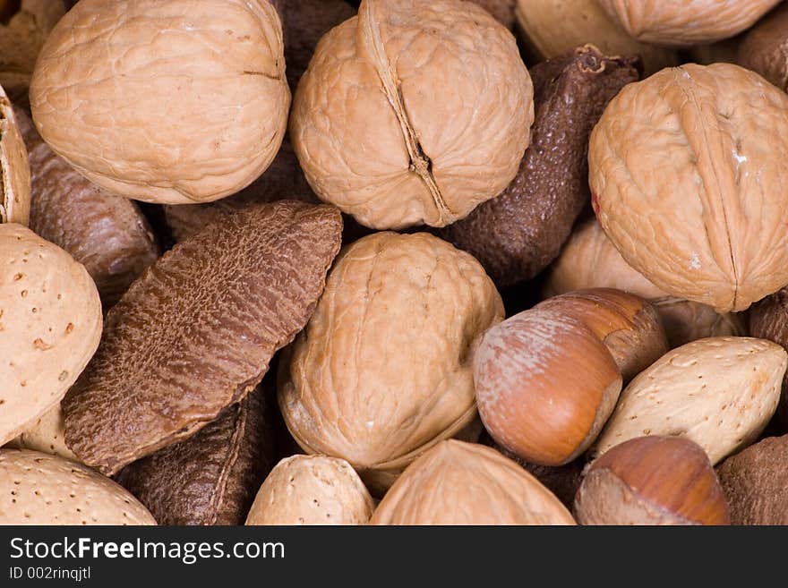 A closeup of various nuts. A closeup of various nuts