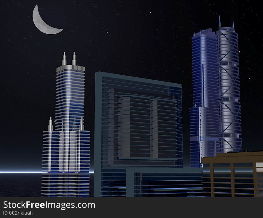 Skyline buildings at night. Skyline buildings at night