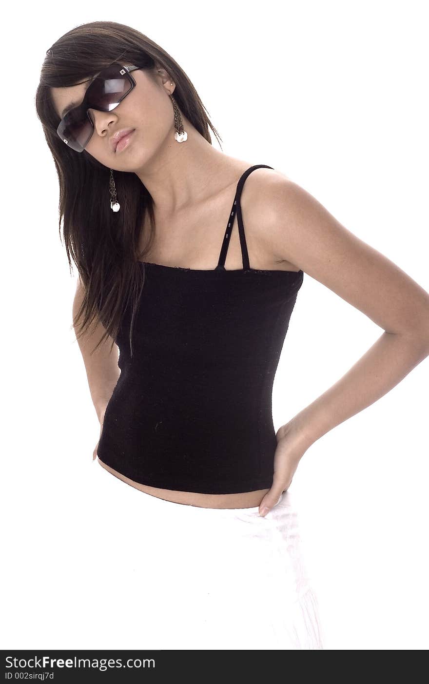 Teenager in sunglasses and black top