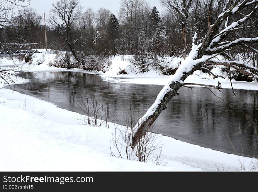 Beautiful river winter scene. Beautiful river winter scene