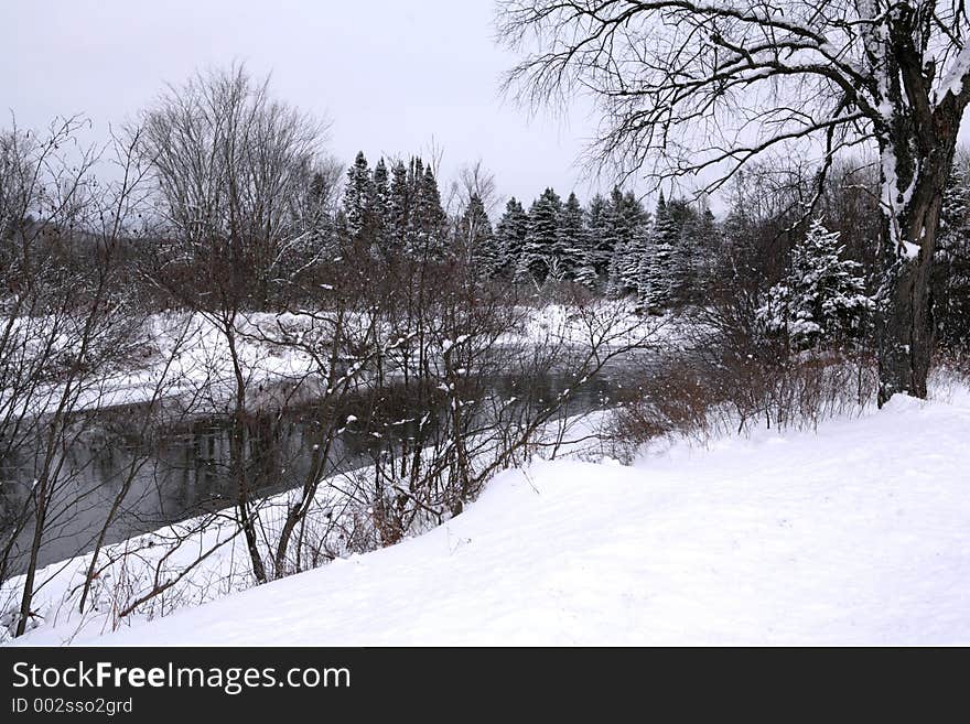 Beautiful river winter scene. Beautiful river winter scene