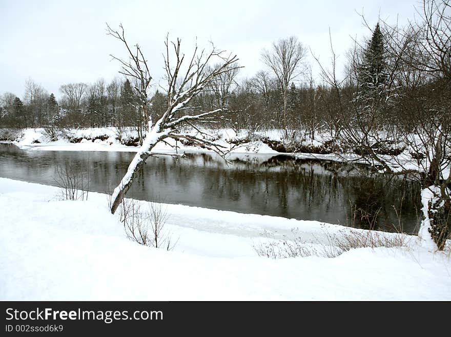 Beautiful river winter scene. Beautiful river winter scene