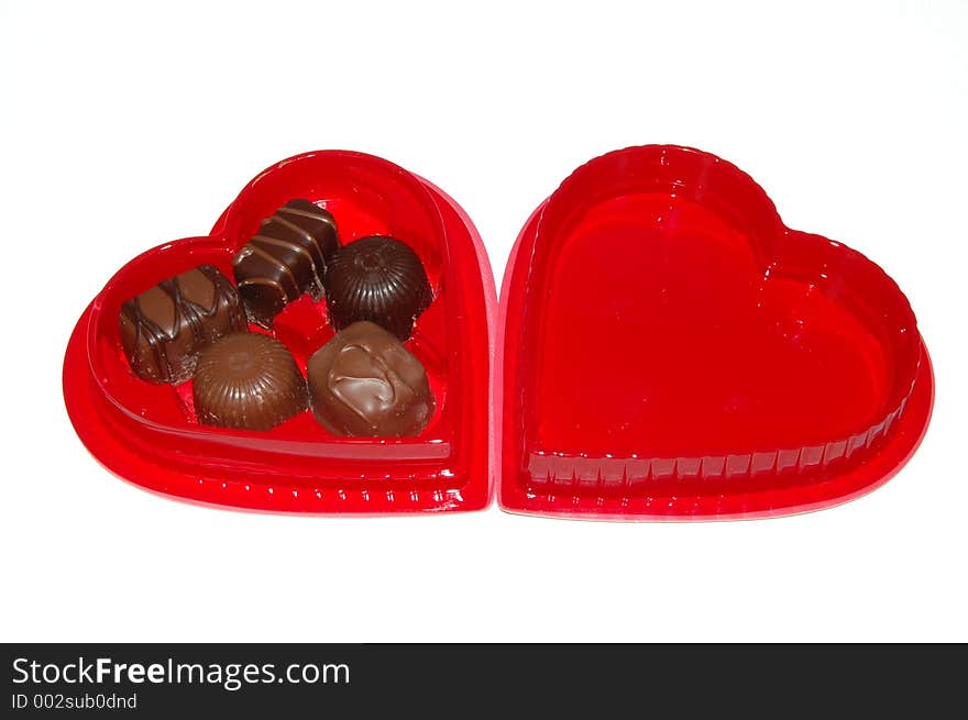 Valentines chocolates on a white background