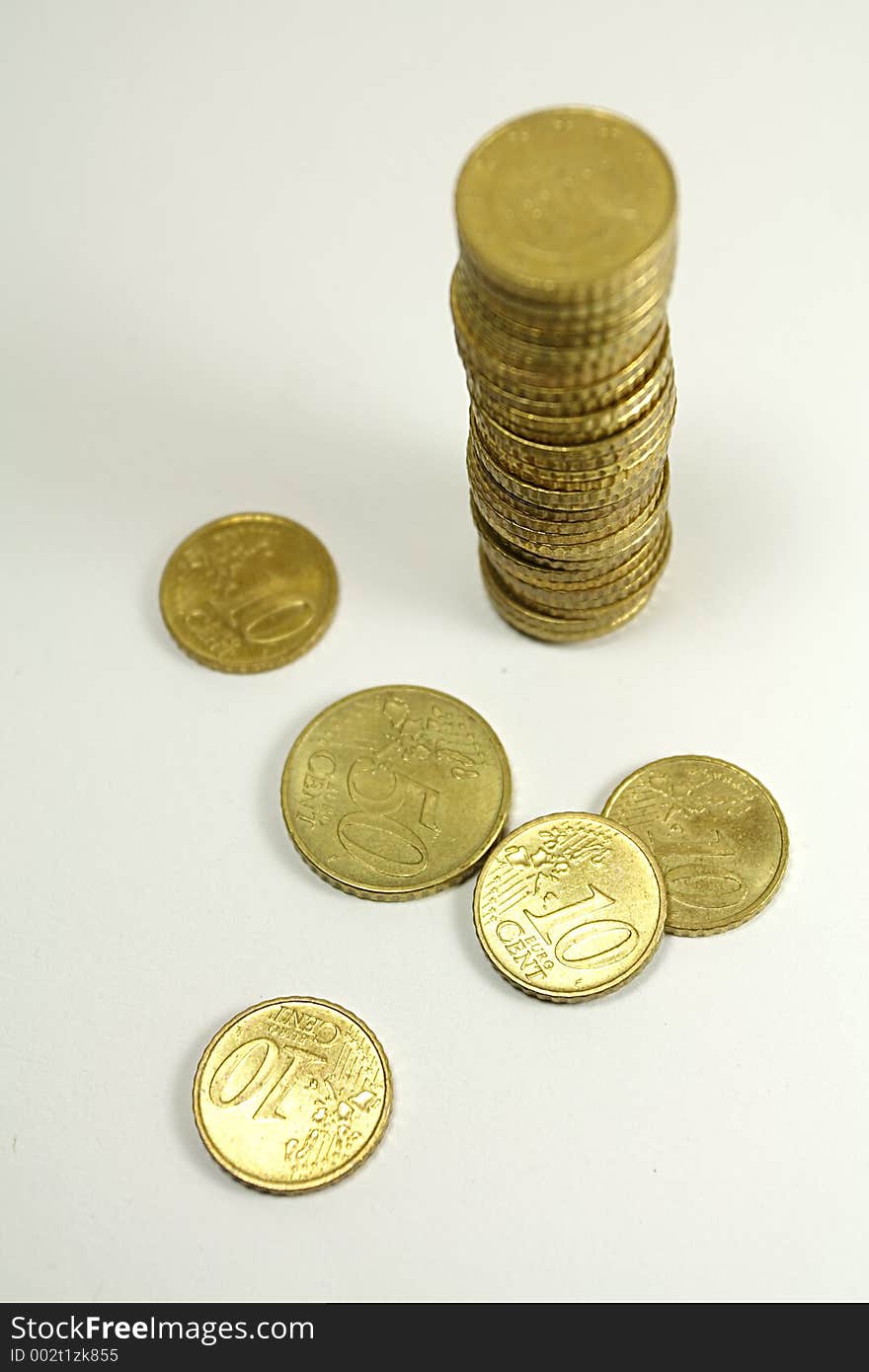 A tower of european coins. A tower of european coins