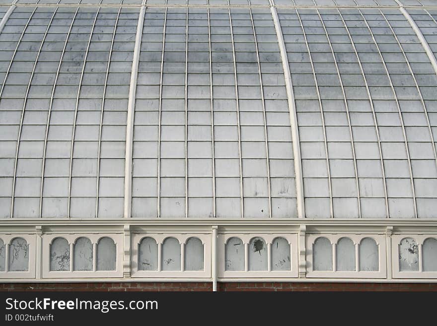 Glass roof of Conservatory of Flowers in San Francisco Golden Gate Park