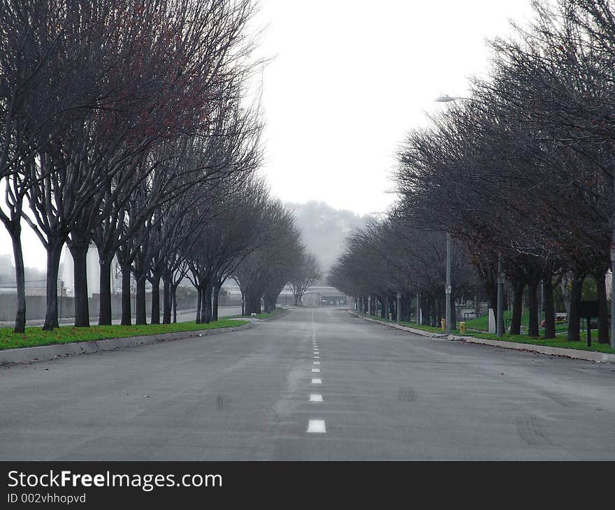 Grey road with green grass on the sides