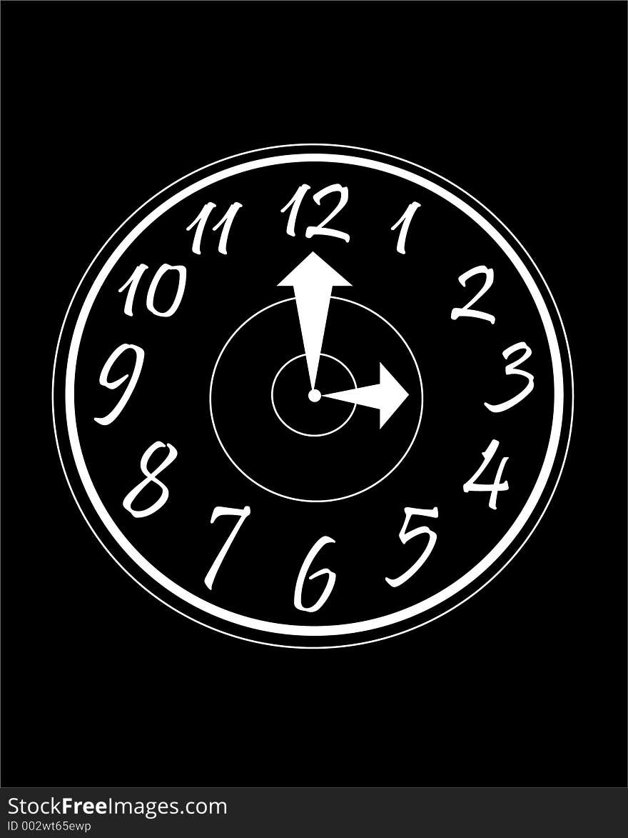 Black and white clock at 3:00 great for class room or school themed use.