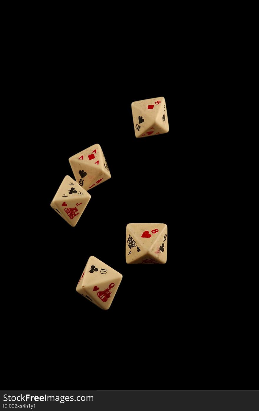 Dice and playing cards. Rolled to almost the dead mans hand. Dice and playing cards. Rolled to almost the dead mans hand.