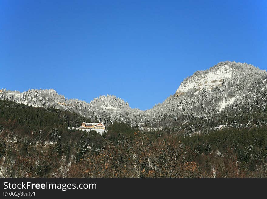 Swiss cottage on the white mountain