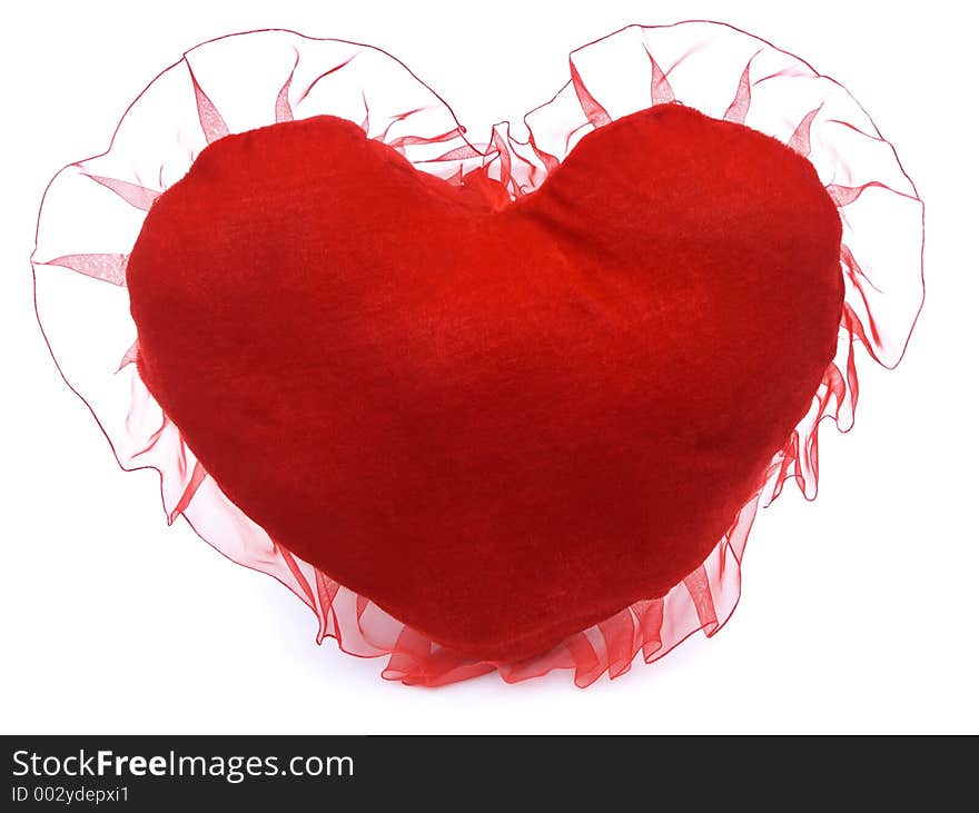 Isolated overwhite stuffed red pillow heart