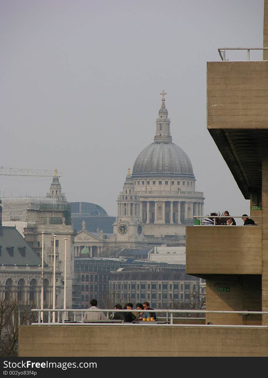 St Paul's Cathedral Dome Outlined by the National Theatre London. St Paul's Cathedral Dome Outlined by the National Theatre London