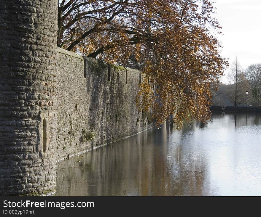 Castle moat and wall. Castle moat and wall