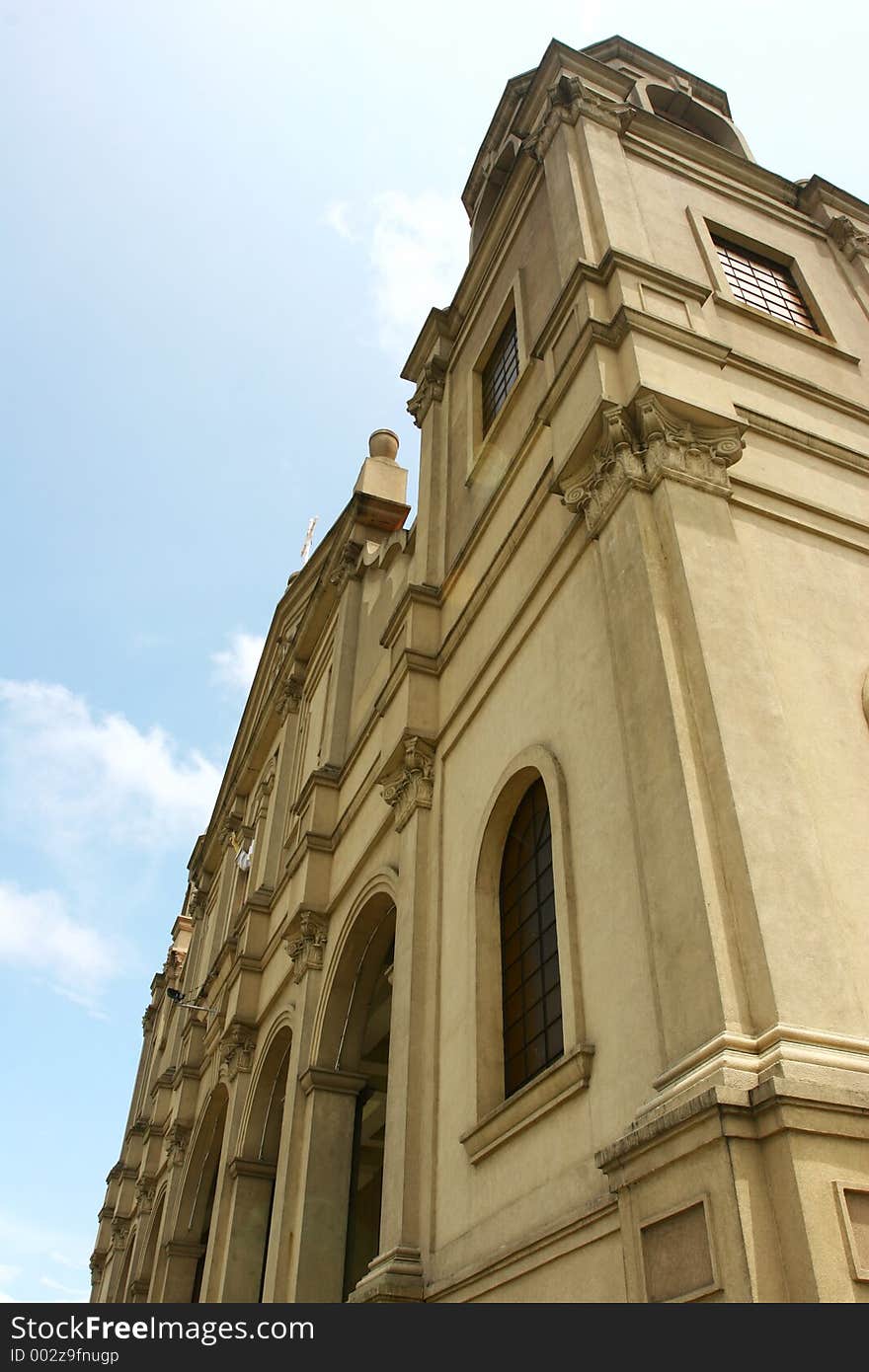 Looking up at part of the church