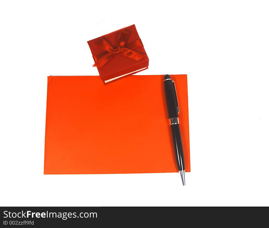 Isolated Red valentine present, pen and envelope