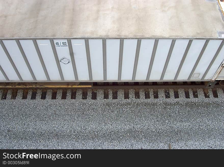 A rail freight car viewed from above. A rail freight car viewed from above.