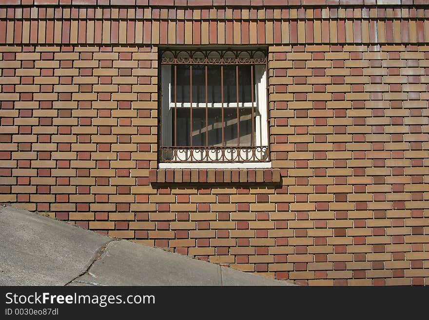 A low brick window on a very steep hill in San Francisco