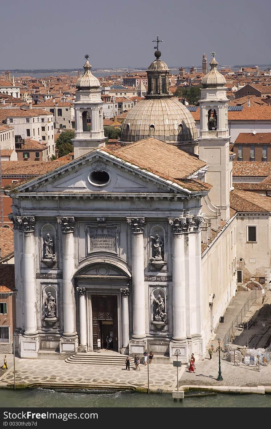 Bird's eye view of a church on the water in Venice , Italy. Bird's eye view of a church on the water in Venice , Italy