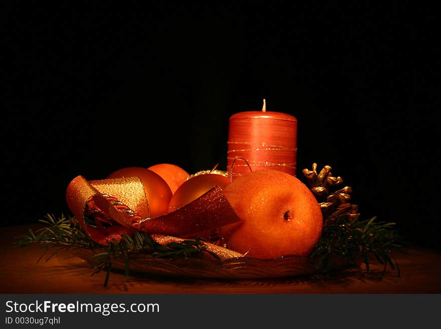 Candle and some other christmas decoration. Candle and some other christmas decoration