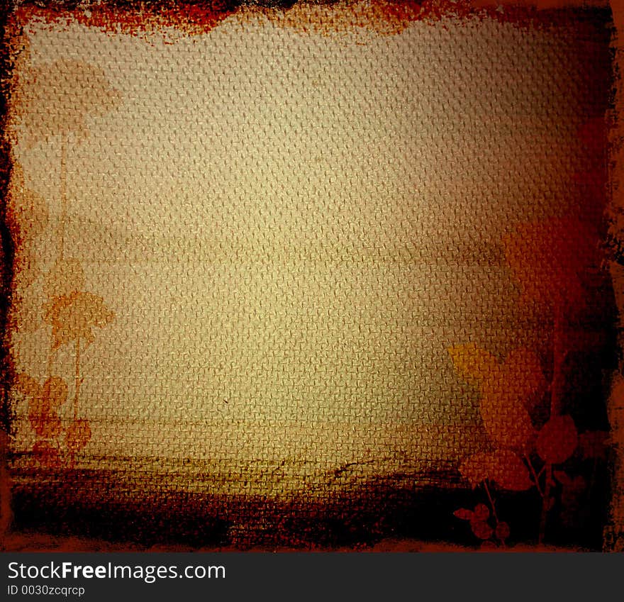 Grungy textured canvas with floral pattern