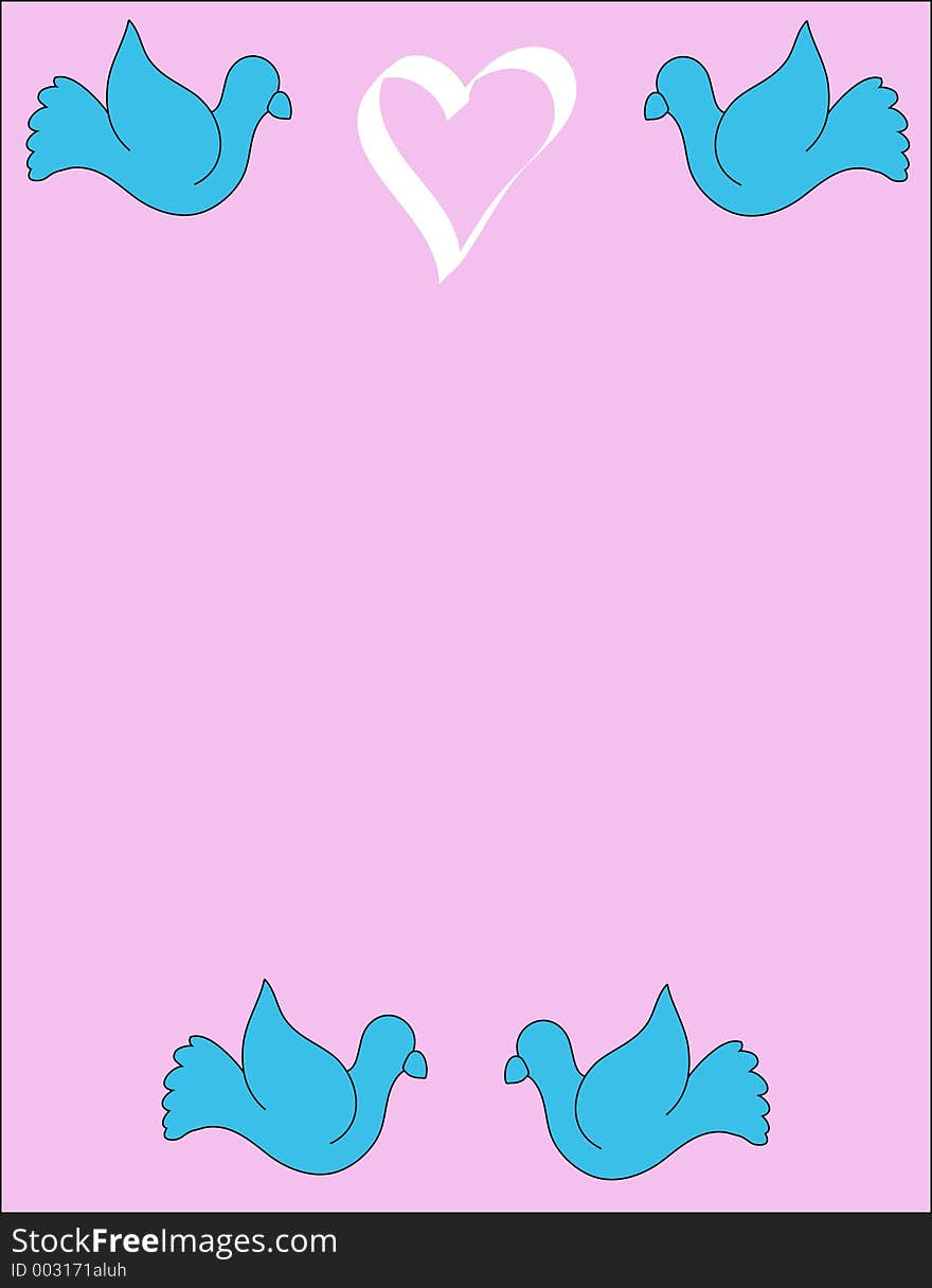 Doves and heart border on pink background. Doves and heart border on pink background.