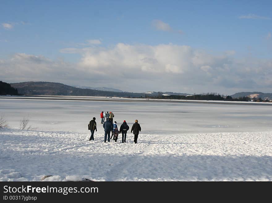 Big family visit ice lake. Big family visit ice lake