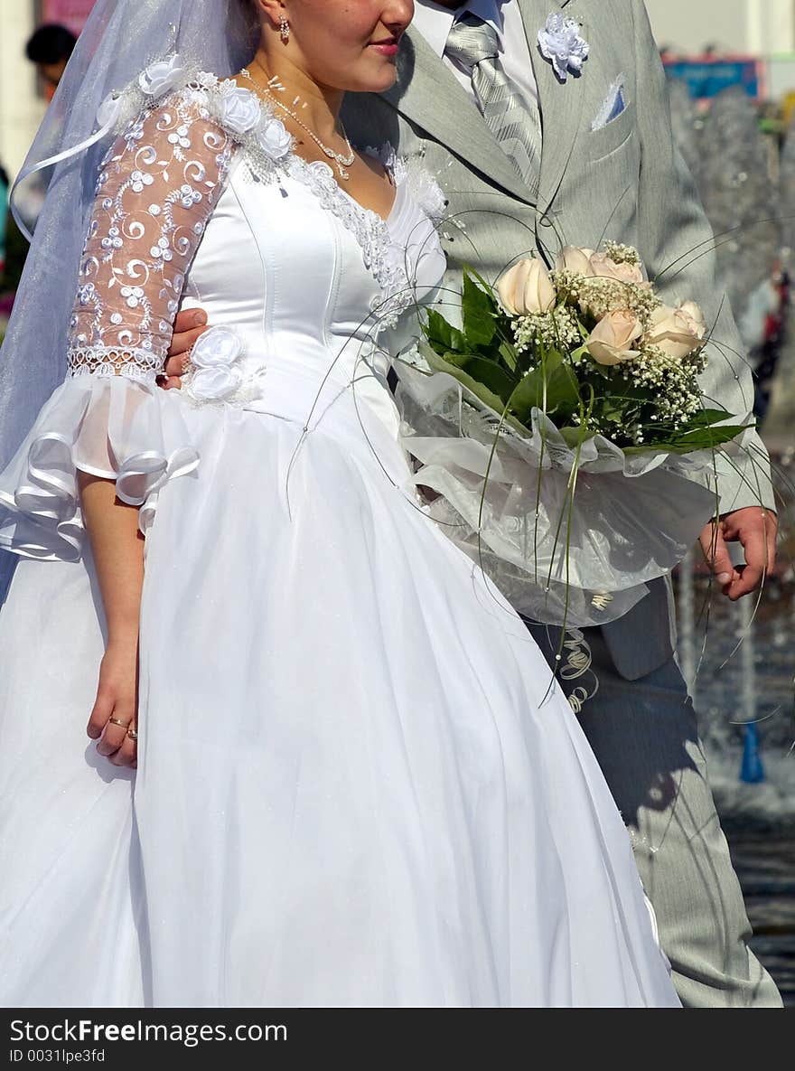 Happy newly married right after ritual of wedding. Happy newly married right after ritual of wedding