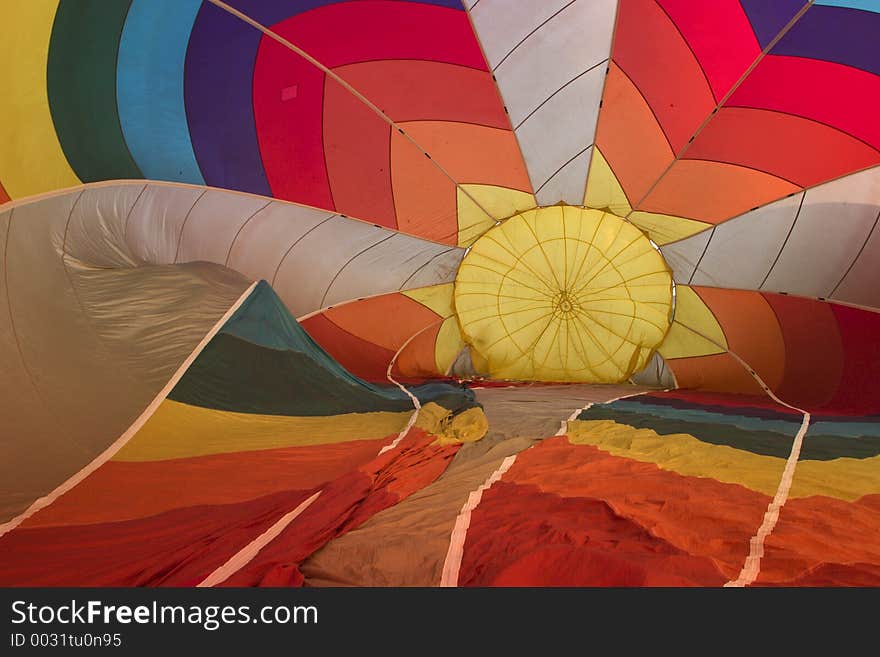 The inside of a hot air balloon as it is being inflated. The inside of a hot air balloon as it is being inflated