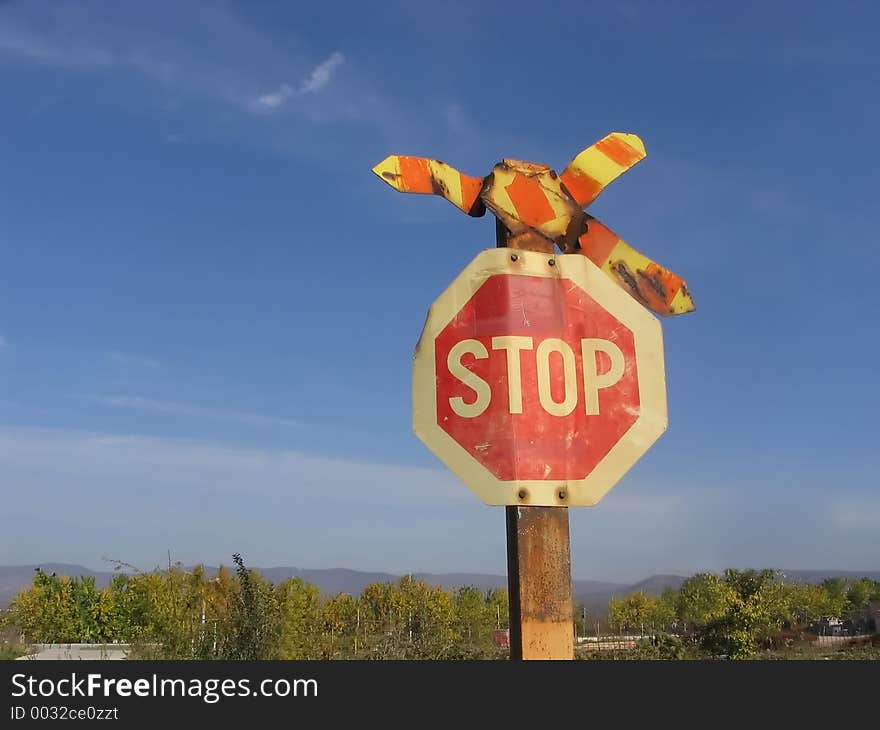 Stop sign at railway