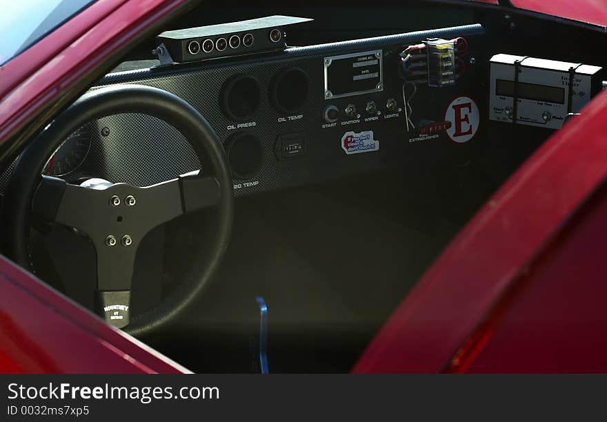 A peek Inside Race Car showing the controls on the dashboard