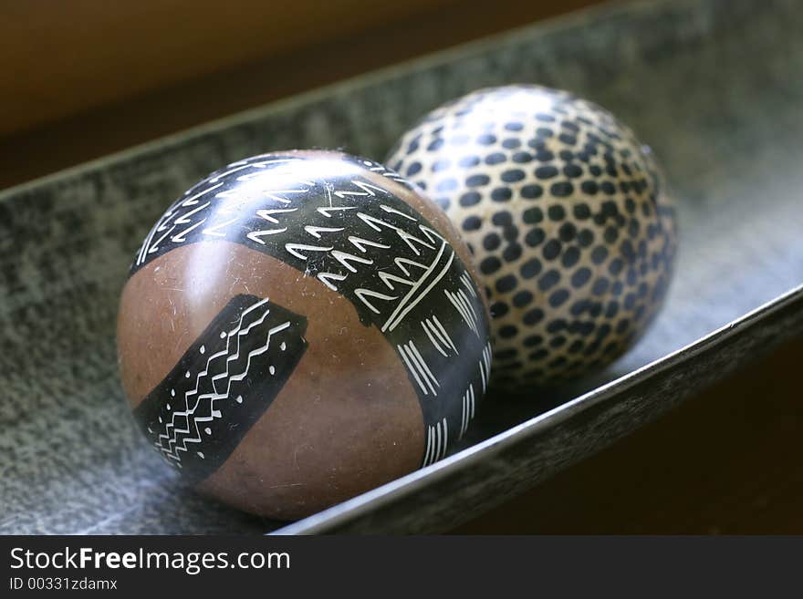 A detail view of a furnishing composition with bowls