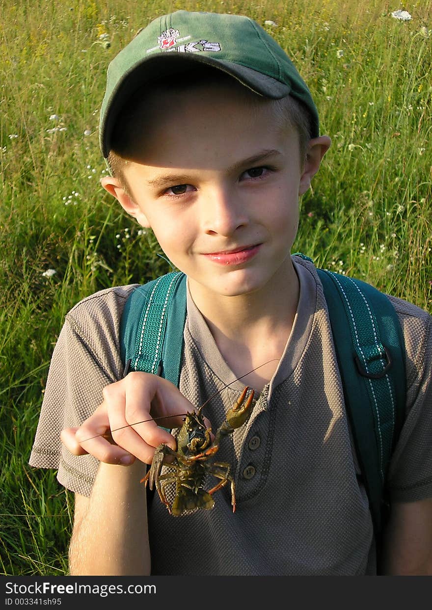 A boy with the crowfish