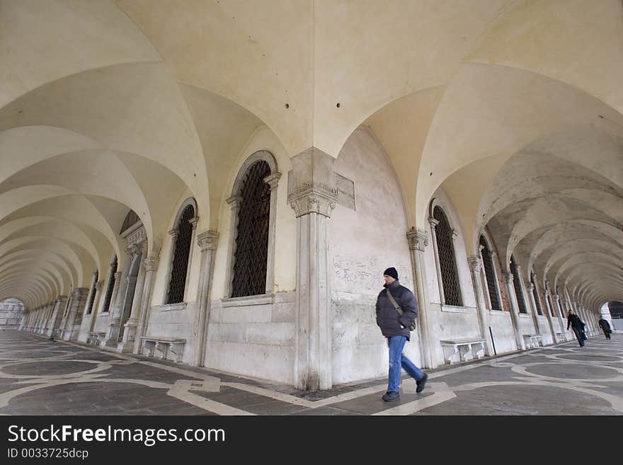 Wide angle view of the corner of the Doge's Palace in Venice, Italy. Wide angle view of the corner of the Doge's Palace in Venice, Italy