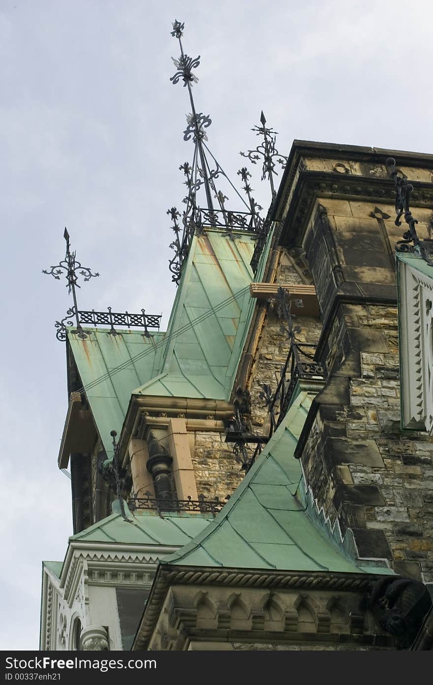 Gothic Architecture showing roofs and iron details