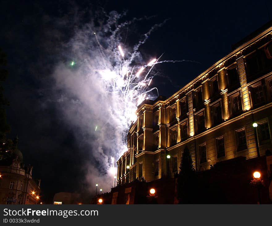 Fireworks over castle