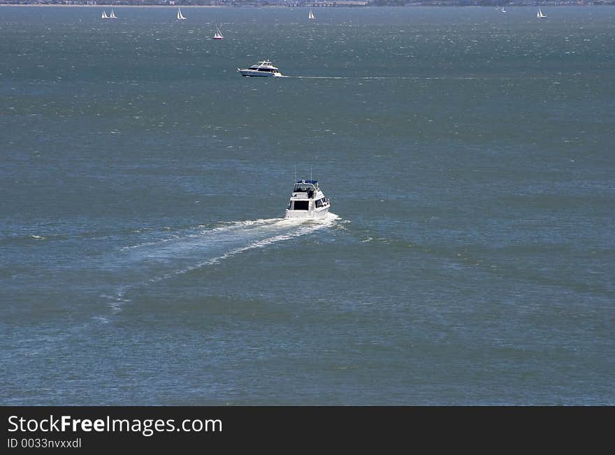 A pleasure craft heads out for a cruise on San Francisco Bay. A pleasure craft heads out for a cruise on San Francisco Bay.