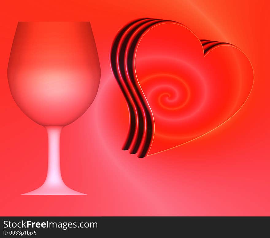 Background with heart and wine glass. Background with heart and wine glass