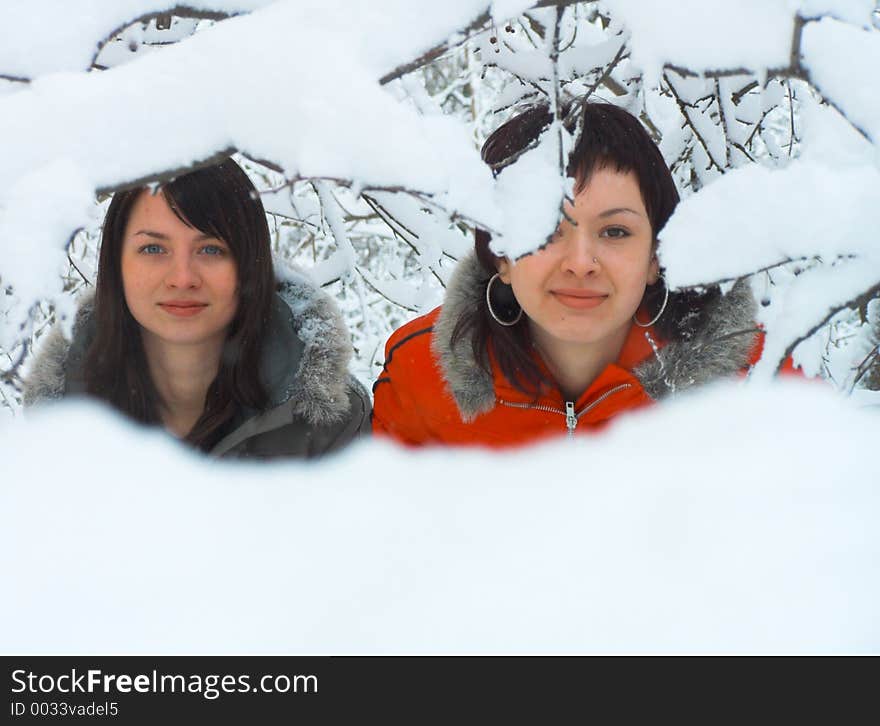 Girls in a snowdrift. Girls in a snowdrift