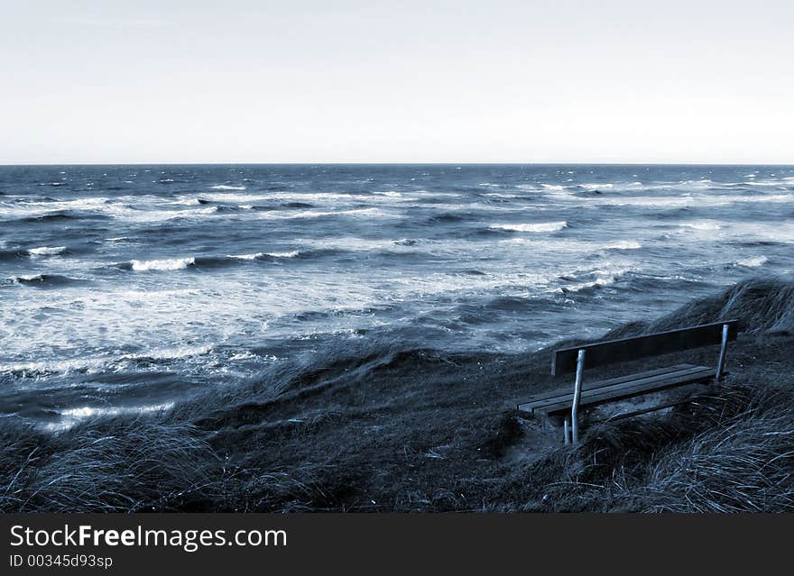 Bench by the ocean, Blue. Bench by the ocean, Blue