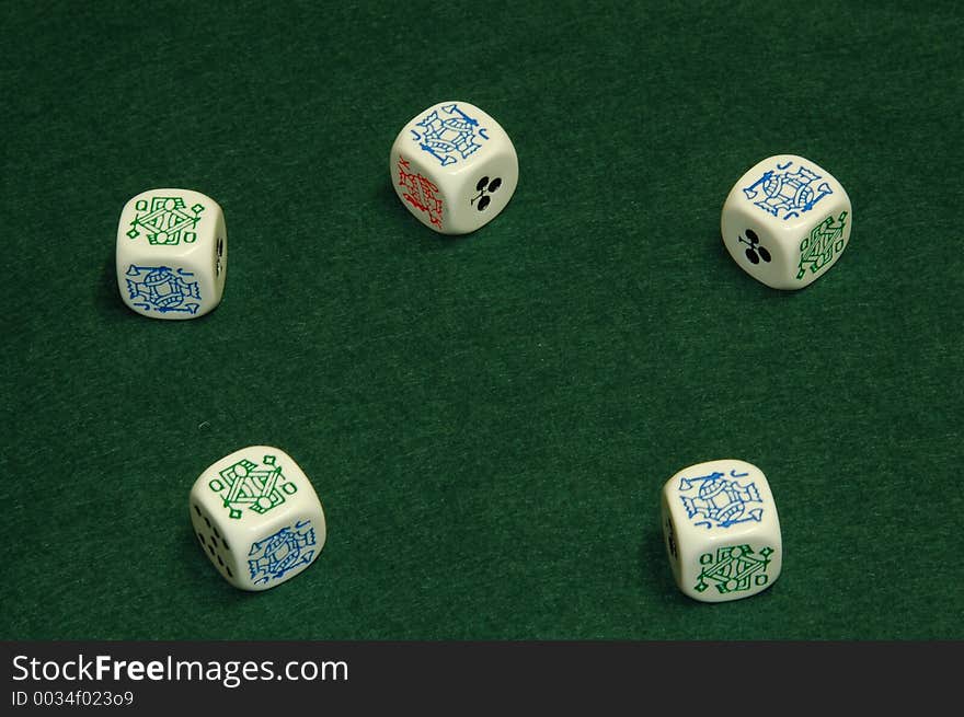 Poker dice. Three jacks and two queens - a full house. Poker dice. Three jacks and two queens - a full house.