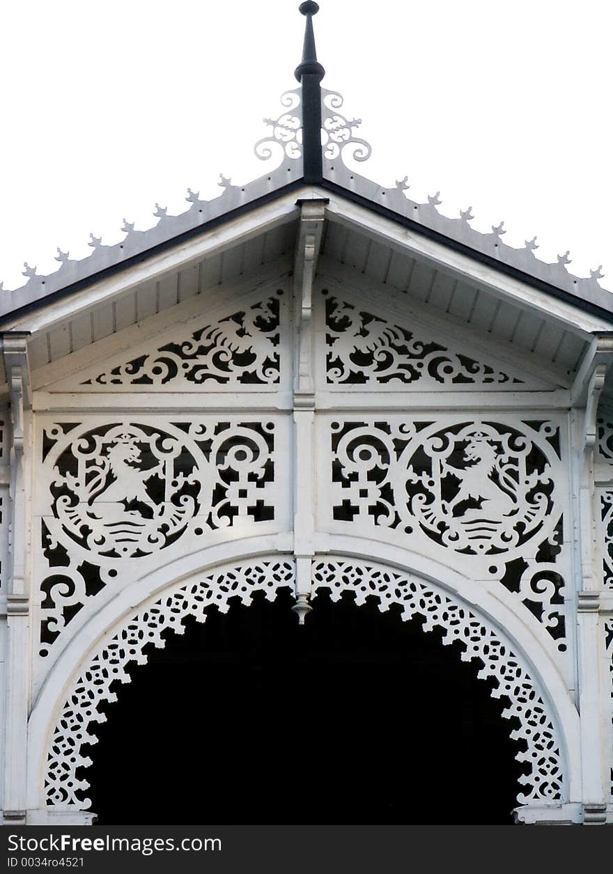 Archtecture details made from woods in 19th century. Market Colonnade in Karlovy Vary. Archtecture details made from woods in 19th century. Market Colonnade in Karlovy Vary