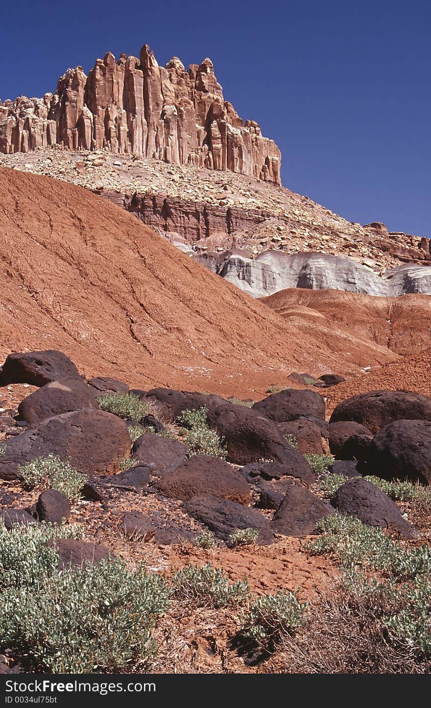 From volcanic stone to limestone in the Capitol Reef National Park. From volcanic stone to limestone in the Capitol Reef National Park