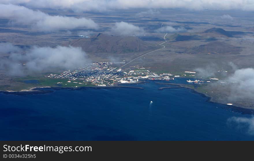 Port Town with Blue Lagoon in background