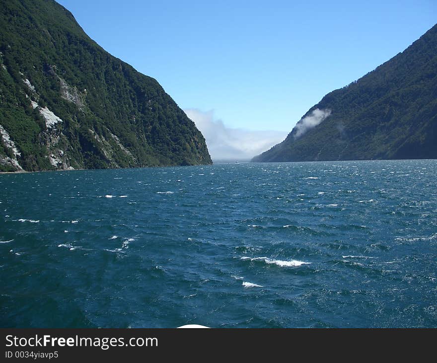 Cloudily exit of Milford Sound