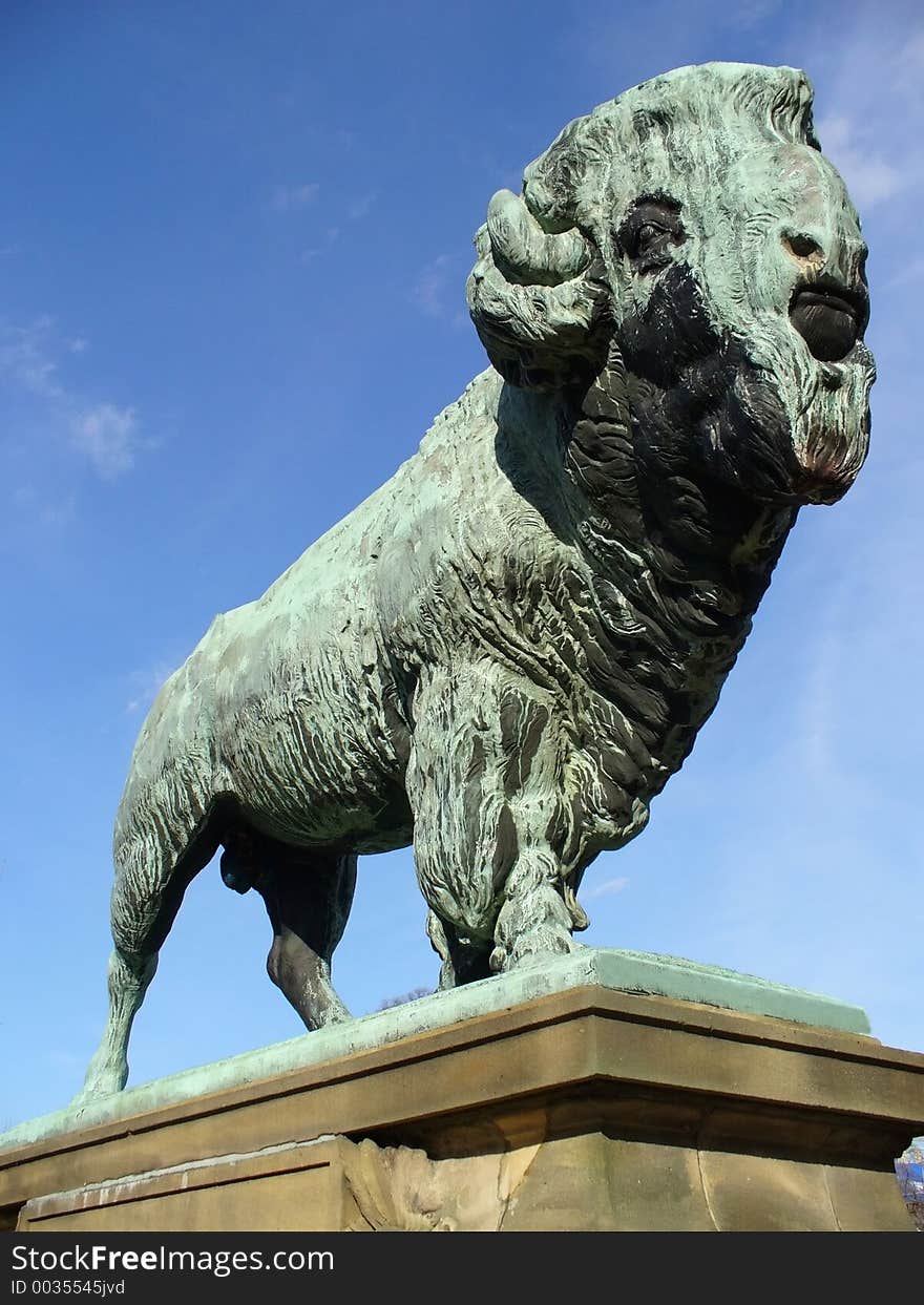 Photo of buffalo statue at the entrance to the Q street bridge in Washington D.C. Photo of buffalo statue at the entrance to the Q street bridge in Washington D.C.