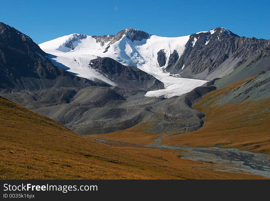 Red landscape and white ice. Red landscape and white ice