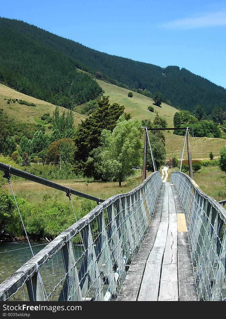 View looking down swing bridge